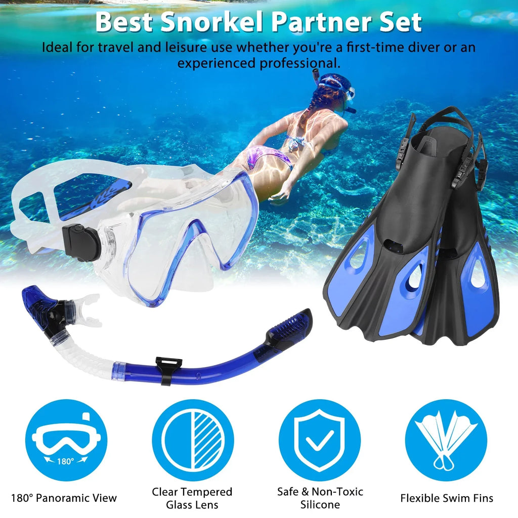 Set, Kit,Green[L_XL] Included, Snorkel Fins, Diving Adults Diving Dry Top iMounTEK Training Swimming Mask, Snorkel Snorkel