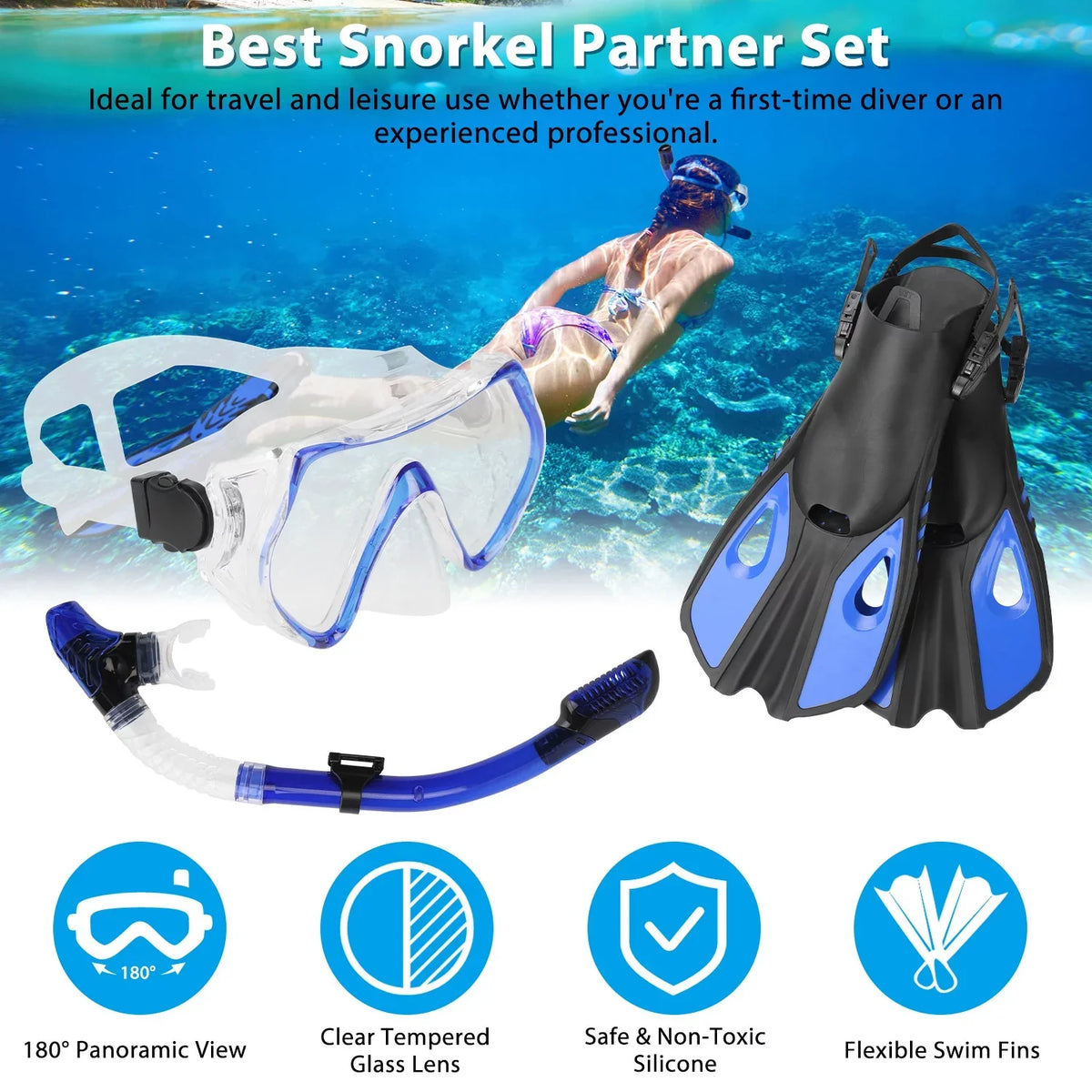 Set, Kit,Green[L_XL] Included, Snorkel Fins, Diving Adults Diving Dry Top iMounTEK Training Swimming Mask, Snorkel Snorkel