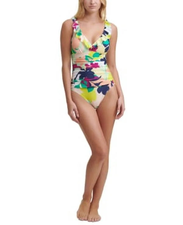 Printed US MULTI Swimsuit, Ruffled One NAVY DKNY Piece 4