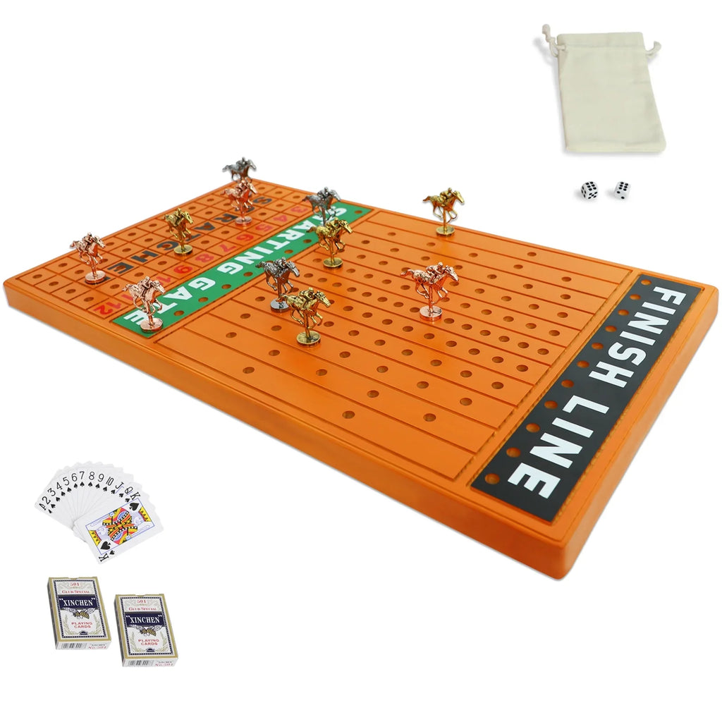 Game with 4 Racing Horses 11 Pine and Line 2 Boxes dice Race Classic Game Metal Finish with Luxurious Durable Racing Horse Across Game Horse of Thickened Board Cards