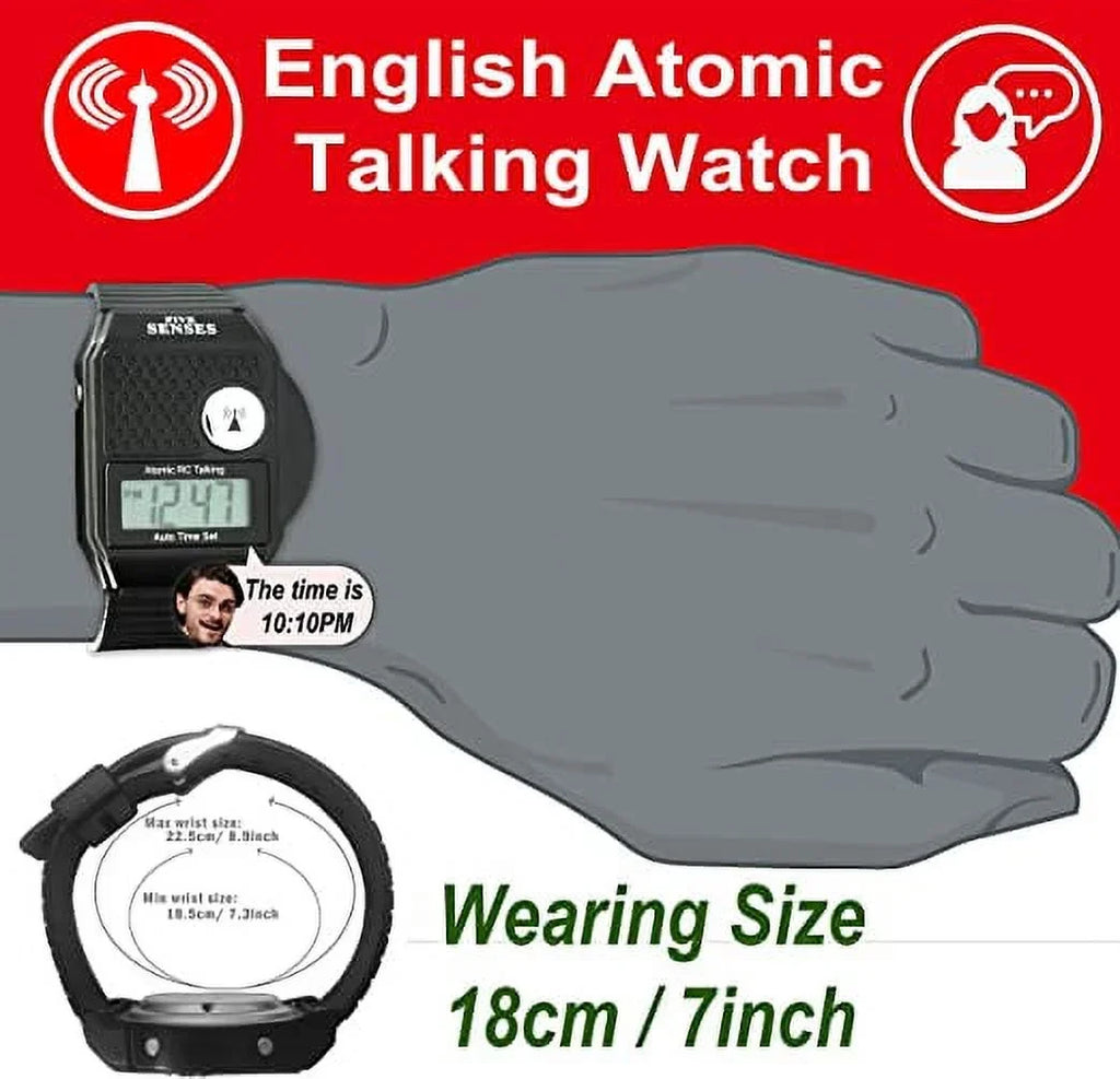 Impaired English for Men Watch Talking Loud Band Plastic Model for Five use Atomic Senses Women Sound Talking to Easy - 1026 Visually Blind Clock Seniors -
