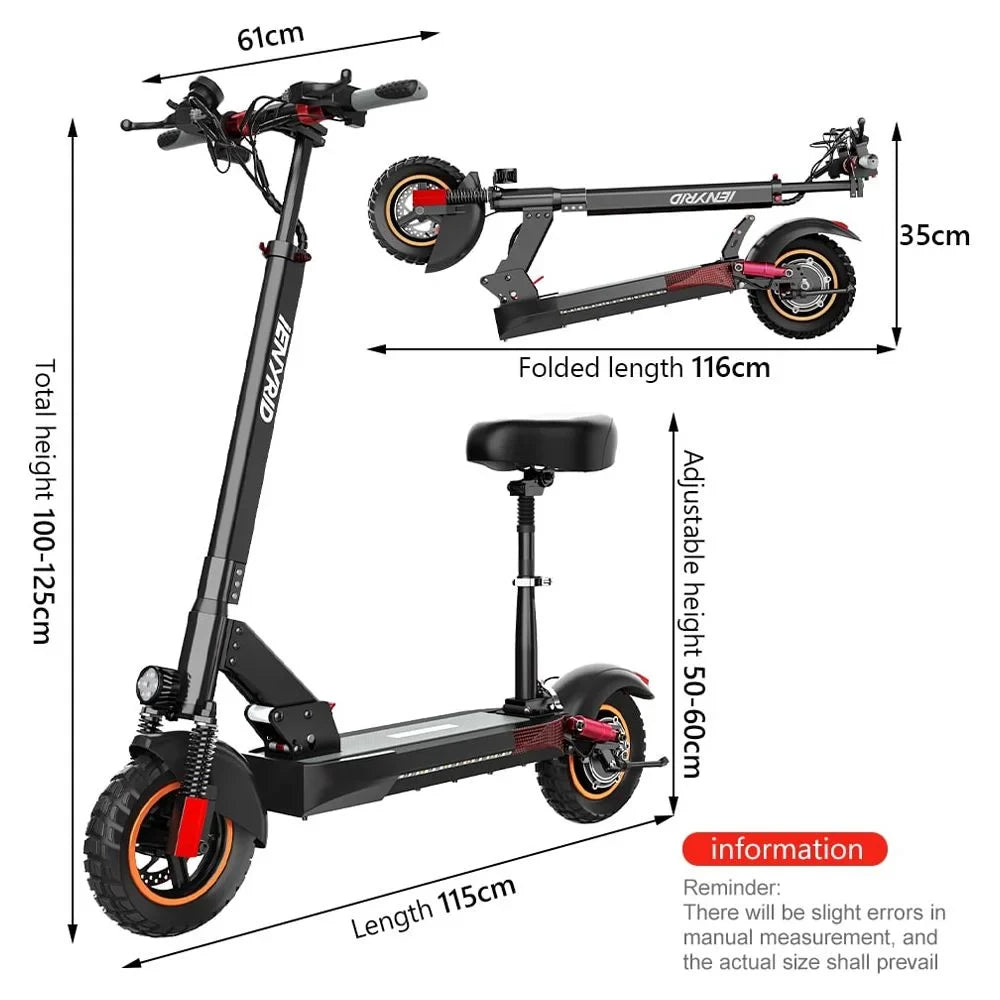 600W(Peak Miles Road Seat, 330lbs 28 with Adult inch Skateboard Off iENYRID Scooter 10 Electric Folding and Tires Electric Range, 800W) to up Commuter Adult E-Scooter Long