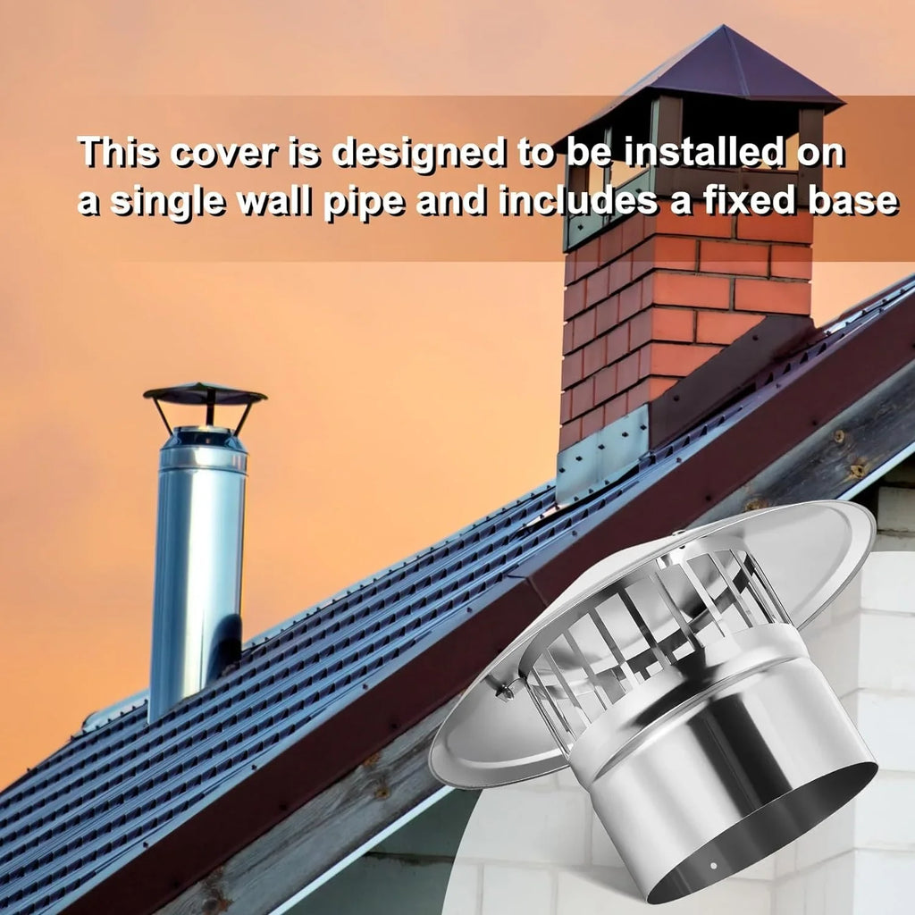 Flue Chimney Top Exterior Cooking Cone 6 Stove Cover Family with Outside Pipe Fireplace Inch Cap Stainless Vent Screen Kitchen Silver for Chimney Roof Topper Cap Cone Screen Steel Cover