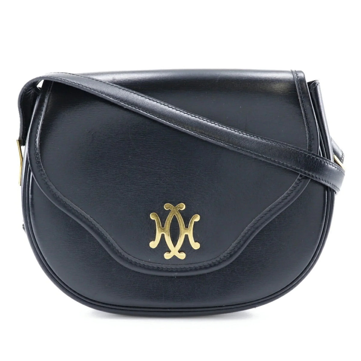France Shoulder Crossbody Bag Hermes Black/Gold Made Hardware H Pre-Owned Button Ladies Calf 〇M (Fair) 1983 Snap in HERMES Double Vintage