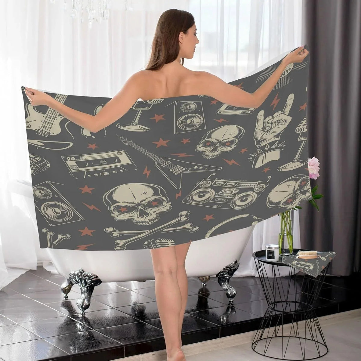 Machine Washable Pure Skull Absorbent Towel Instrument Yoga, Pack Soft Highly Bath Towels Rock Cotton for Set, Travel（420） Pool,Sports, 2 Bestwell