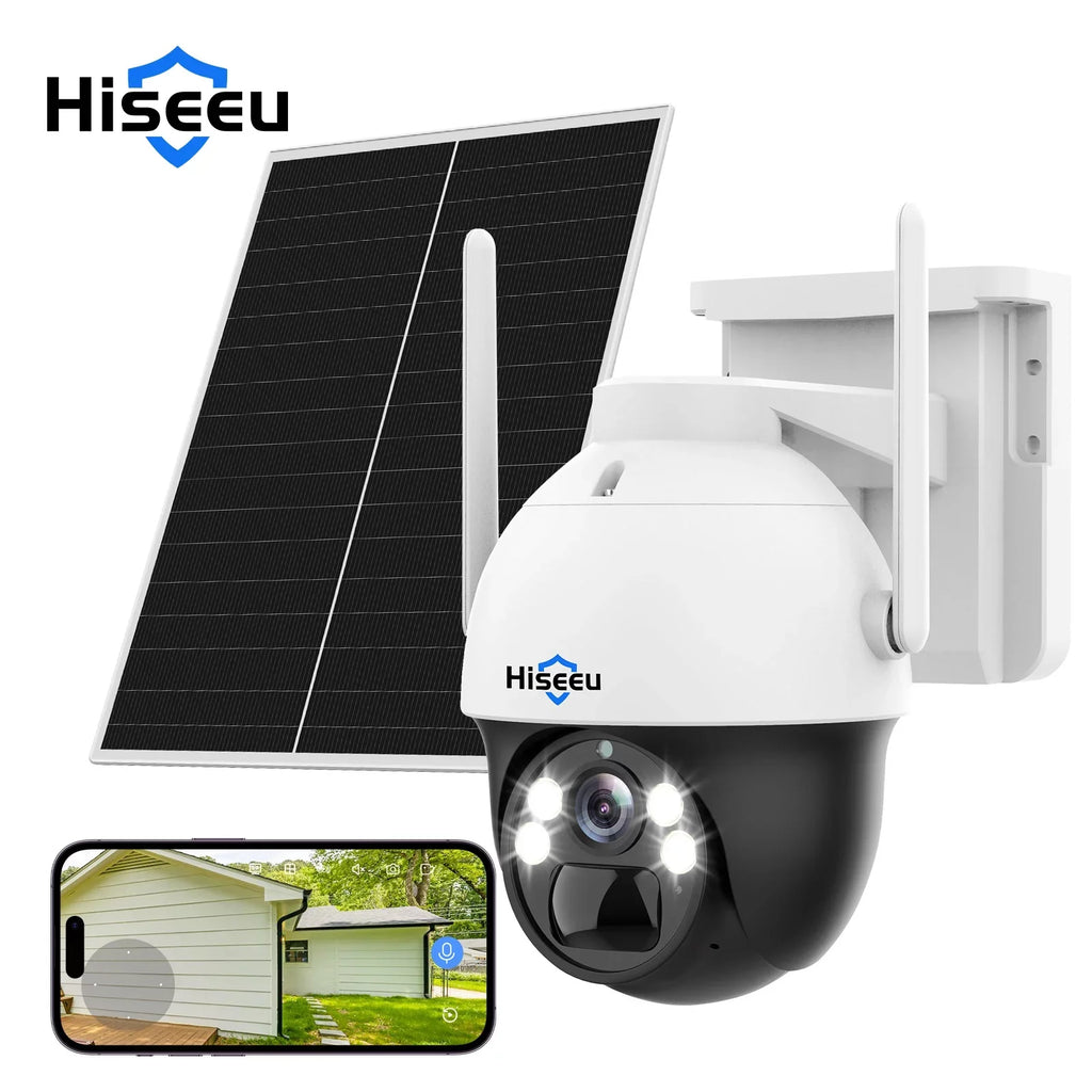 Audio,Color Rechargeable Card zoom,2-Way Solar AI Slot,Smart Wireless Pan/Tilt,8X digital Camera,360 Security Night Vision,Spotlights,SD Detection View Hiseeu Battery 2K/3MP