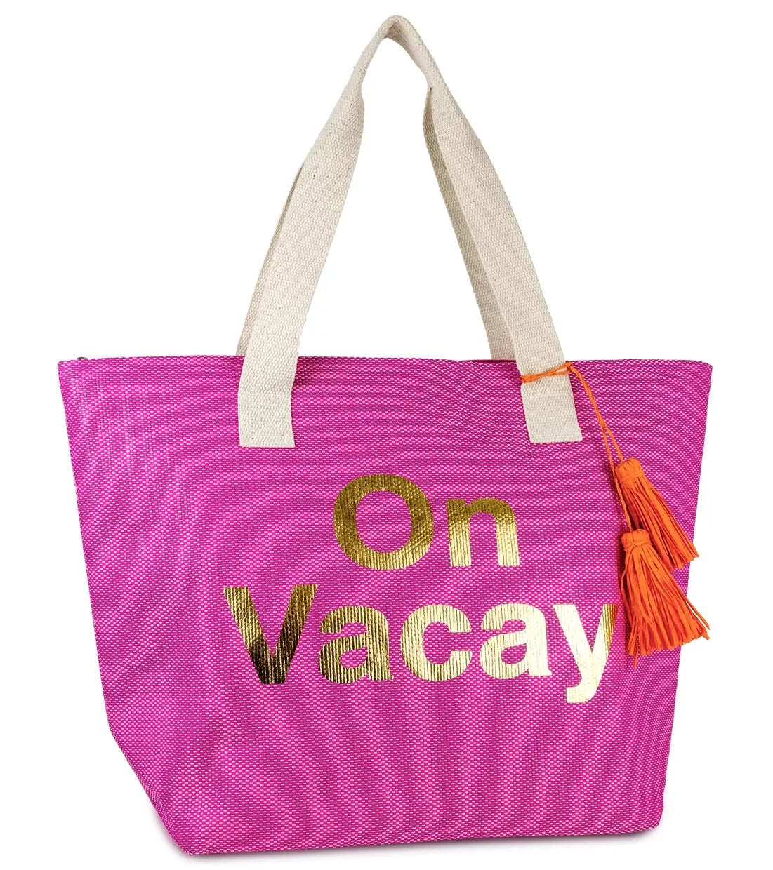 with Beach Metallic Flat Tote Bag on Vacay Handel and Insulated Straw Letters Paper Women's