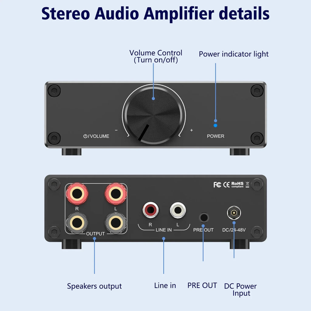 Lixada Channel Active Digital 300W Desktop Speakers Home Amplifier Plug-and-Play 2 for 2.0 Stereo Audio X TPA3255