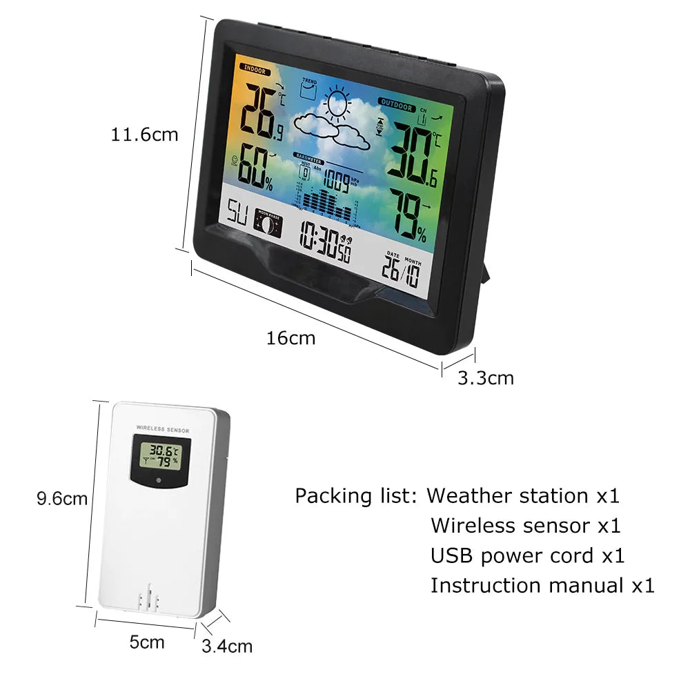 Alarm WithWith And Moon Station Sooze Temperature Humidity Htovila Clock, Humidity Color Clock Temperature Moon climate Screen With WithTemperature And Phase Clock Alarm And