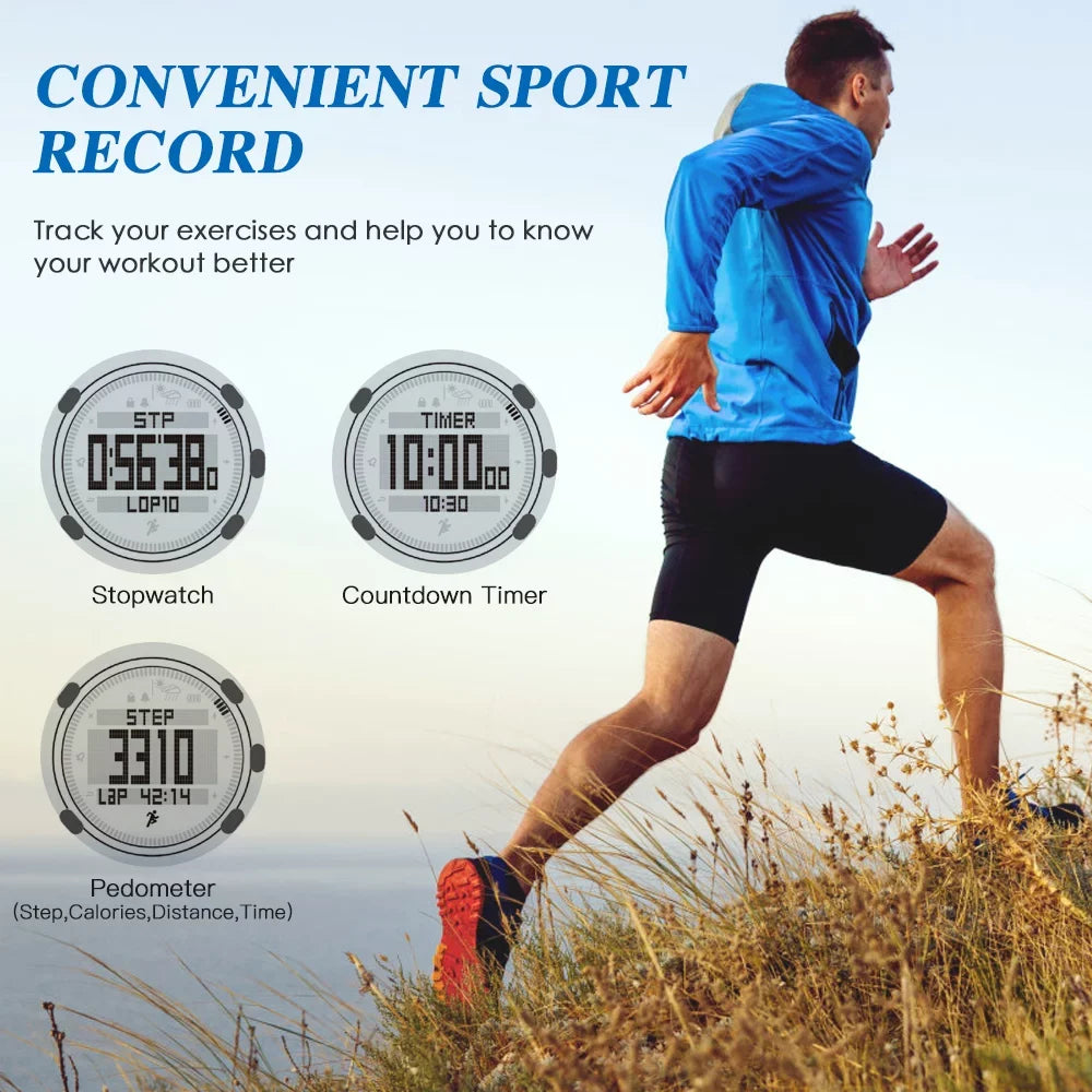 Running Mountaineering Sports Compass Altimeter Forecast liquid-resistant Camping Multifunctional for Thermograph Watch climate Watch Men 50meters SUNROAD Barometer Trekking