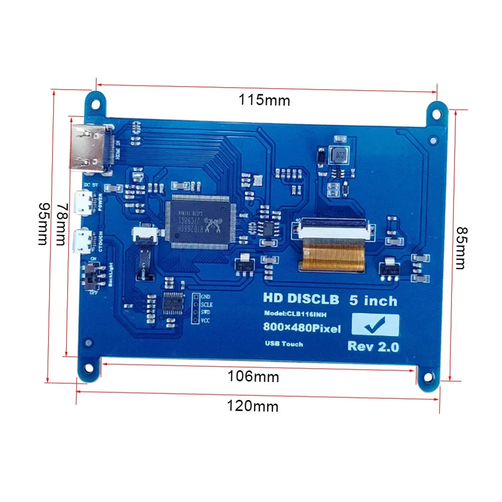 with Small Portable USB moobody Pi Interface Resolution Display Compatible 800*480 with Inch Tool 5 Touchscreen Capacitive Raspberry