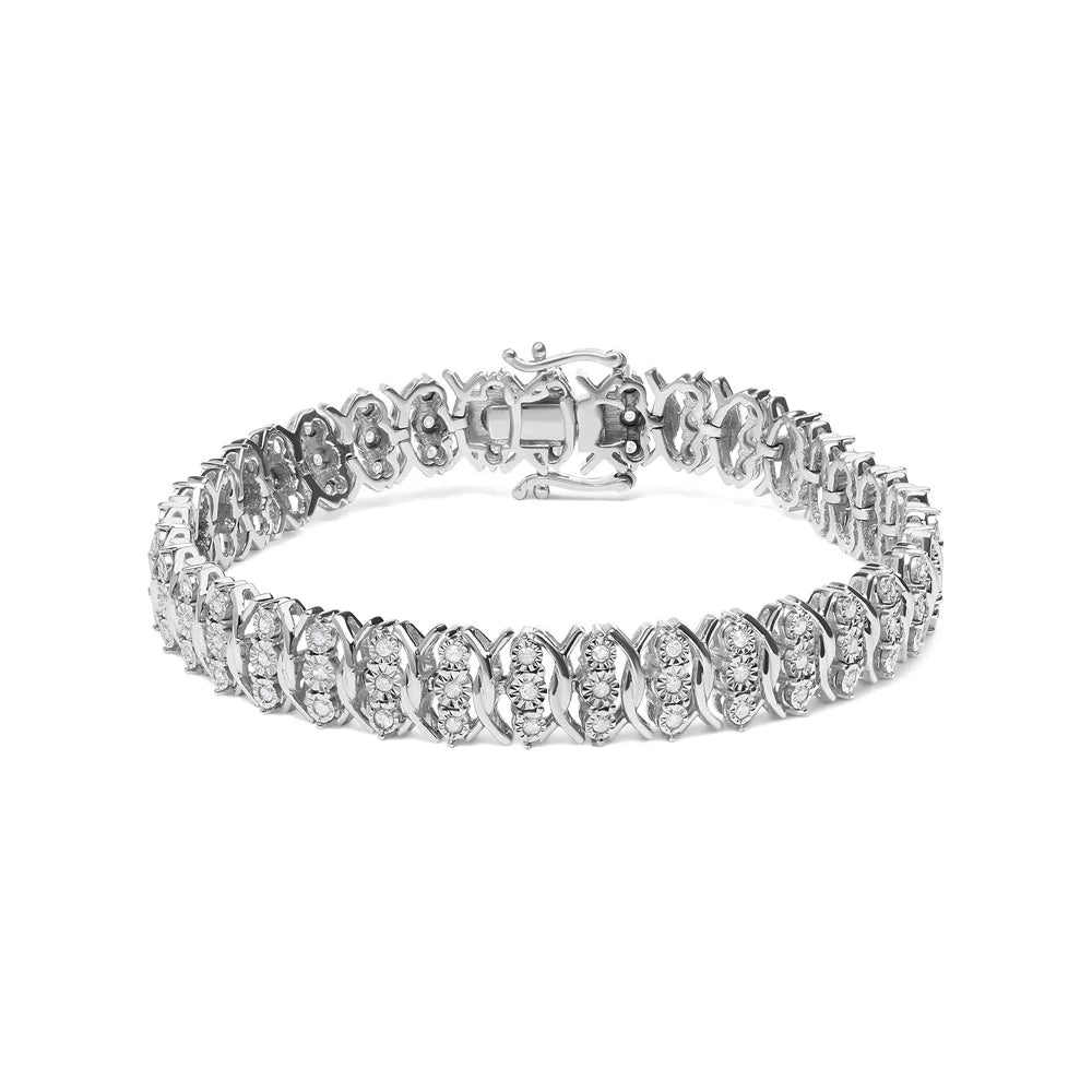 Silver Clasp Inches of .925 Miracle Cttw Clarity) I2-I3 Set - Color, Link 7.25" Womens cut Row Sterling Haus 1.0 Wave Round Diamond Bracelet Box Brilliance 3 (I-J