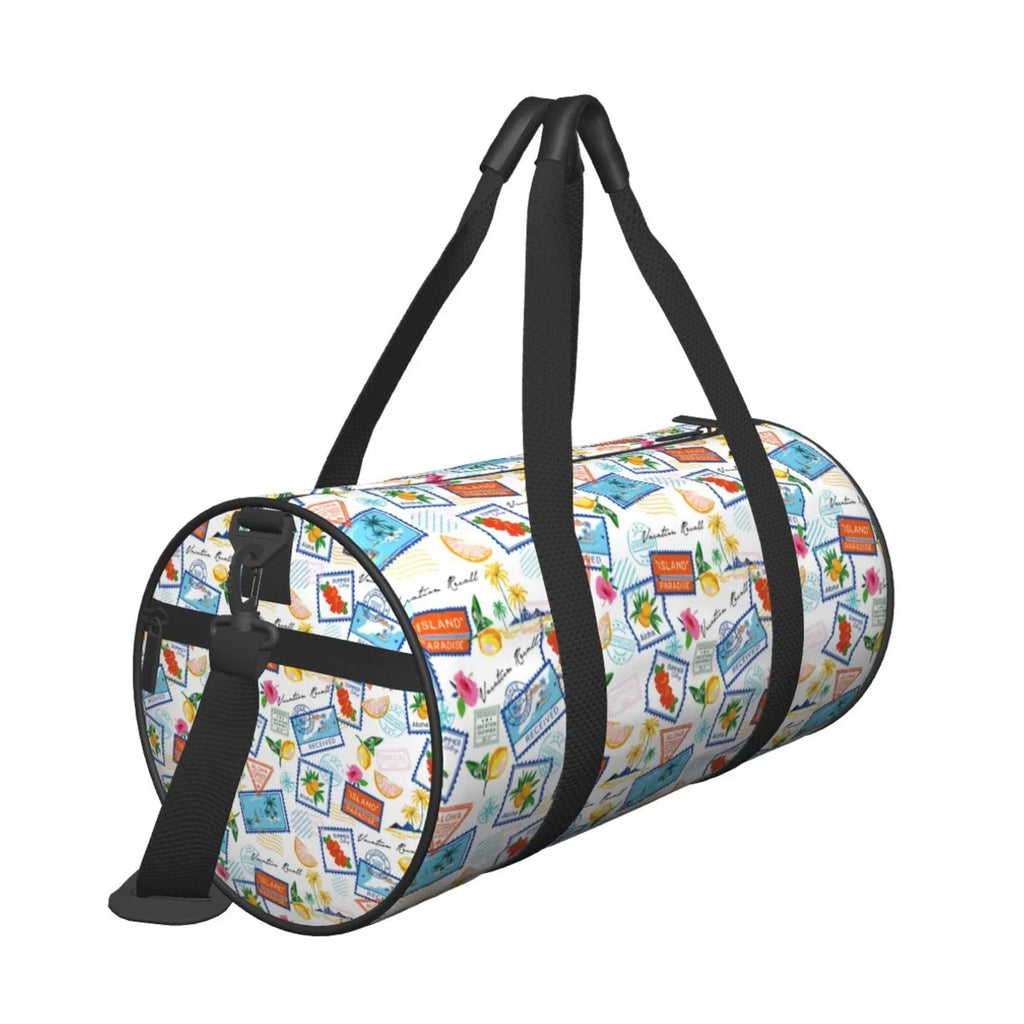 Pocket Coaee Bag Compartment Travel Capacity Luggage with Summer Stamp Gym Bag Bag Waterproof Sports Large Cylinder and