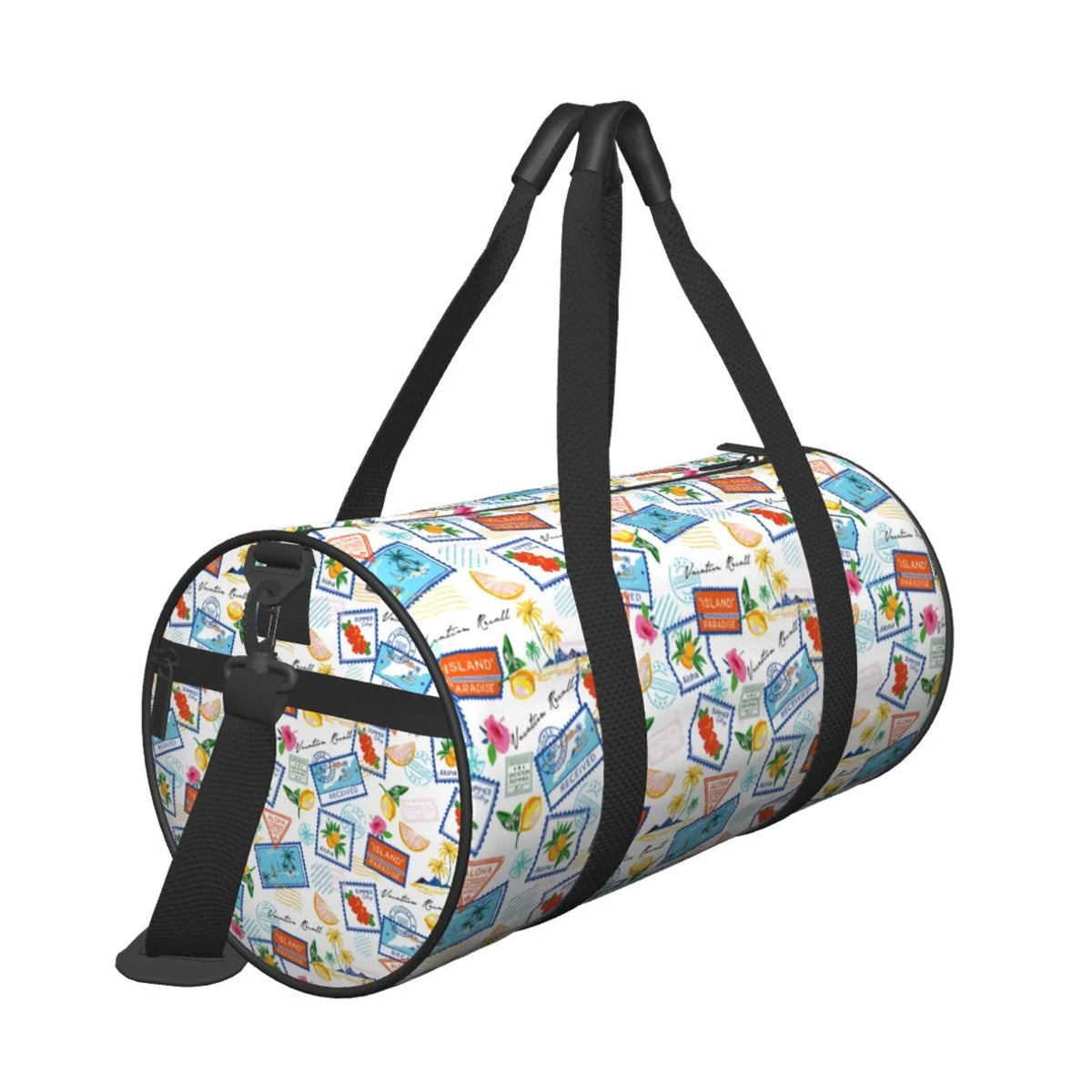 Pocket Coaee Bag Compartment Travel Capacity Luggage with Summer Stamp Gym Bag Bag Waterproof Sports Large Cylinder and