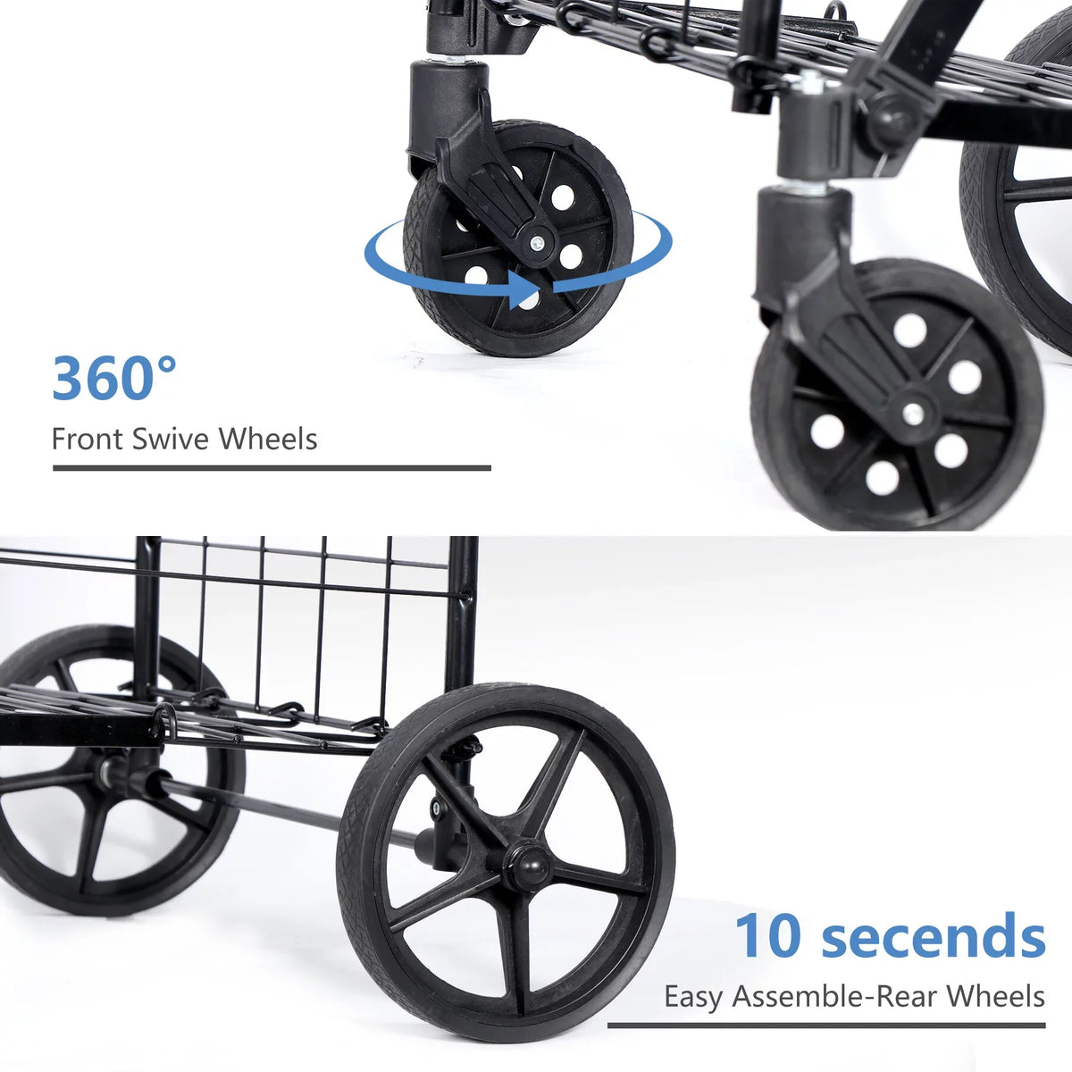 Shopping Utility Grocery Book Black Folding Travel, Cart Wheels for and Laundry Double Basket with ZENY Luggage