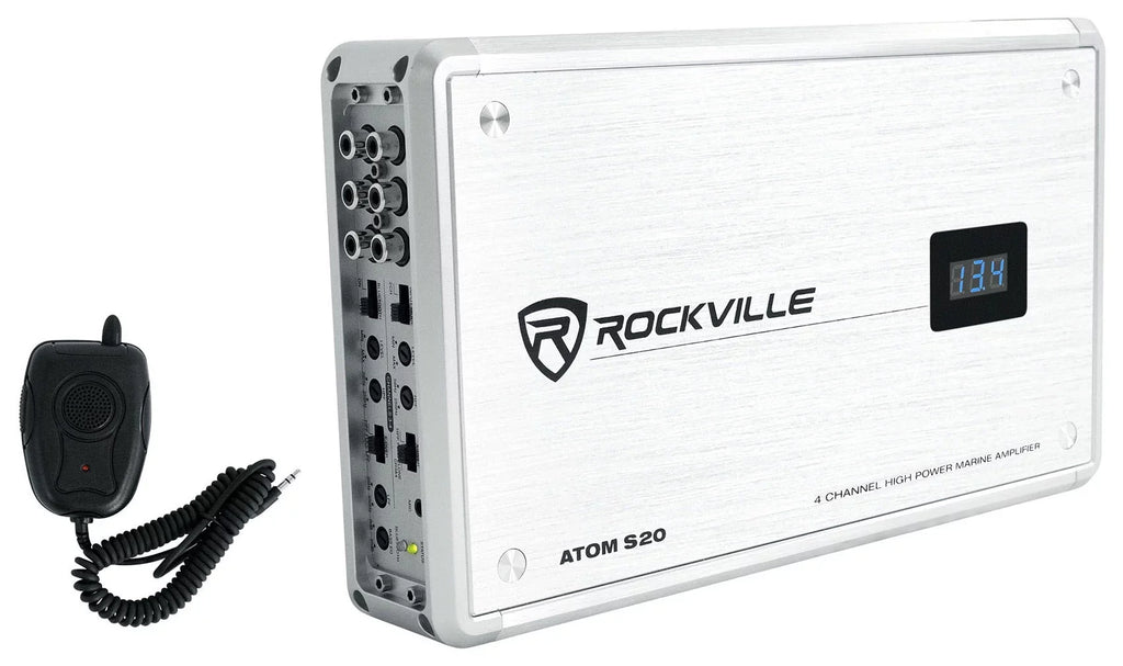 ATV/UTV Meter+Mic ATOM Rockville Amplifier For 4 Channel Bluetooth S20 w/Volt