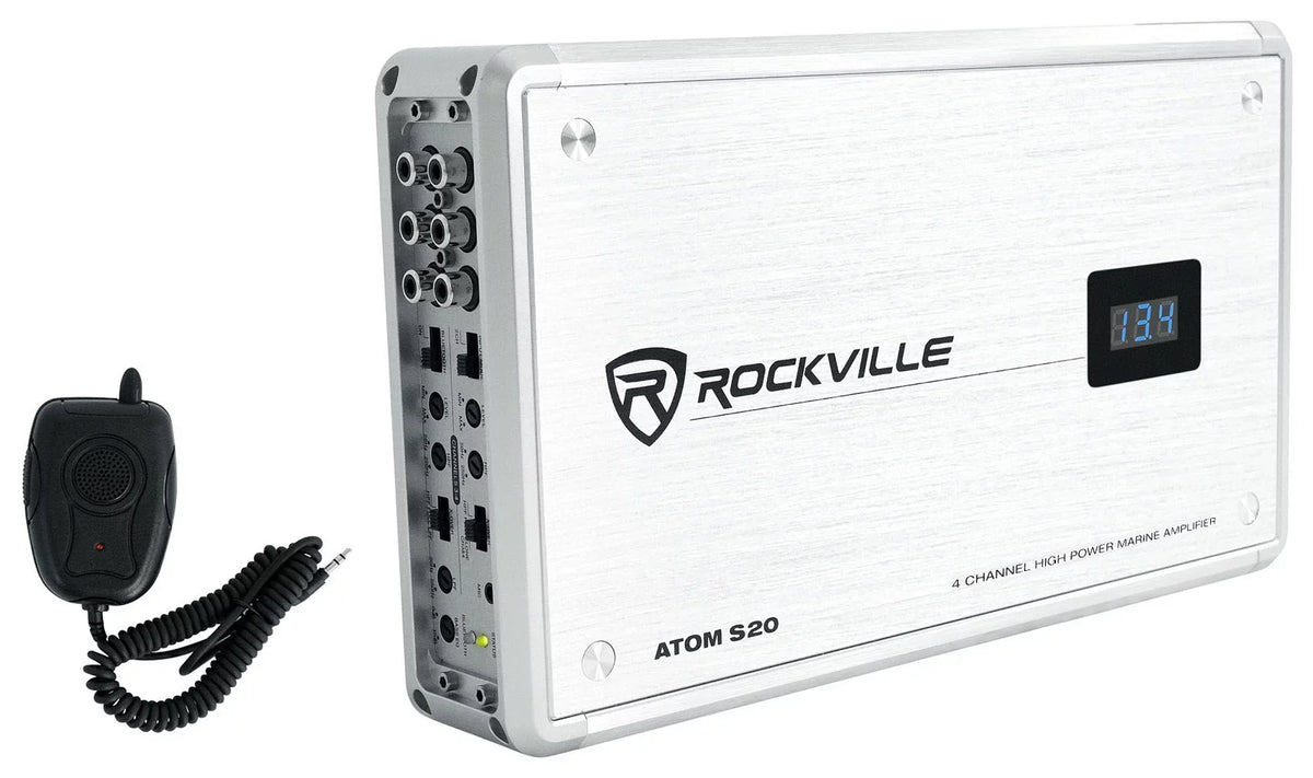 ATV/UTV Meter+Mic ATOM Rockville Amplifier For 4 Channel Bluetooth S20 w/Volt