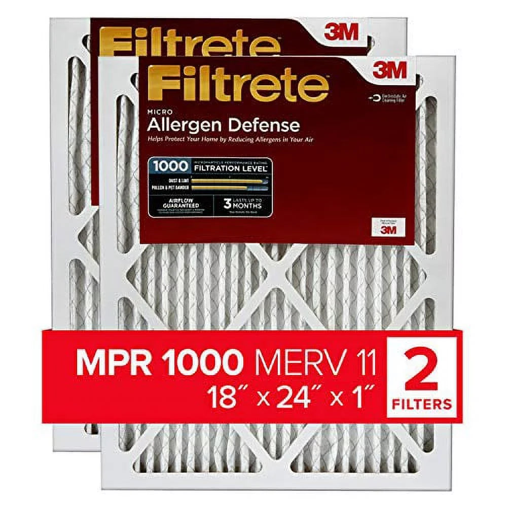 2-Pack 1000, Furnace Allergen Filter, MPR AC 23.81 17.81 dimensions (exact Filtrete Micro x Air x 0.81) Defense, 18x24x1,