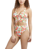 Top Women's BCBGeneration Midkini Swim Lace-Up Printed Separate V-Neck