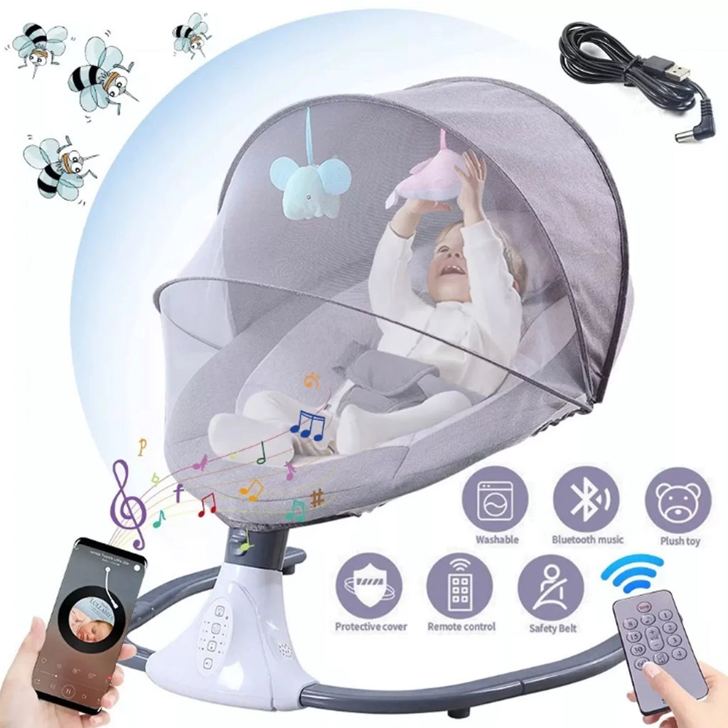 and Seat Baby Swing Control, Swing Electric Chair 4 Gray with Swing Speeds Infant Remote Portable