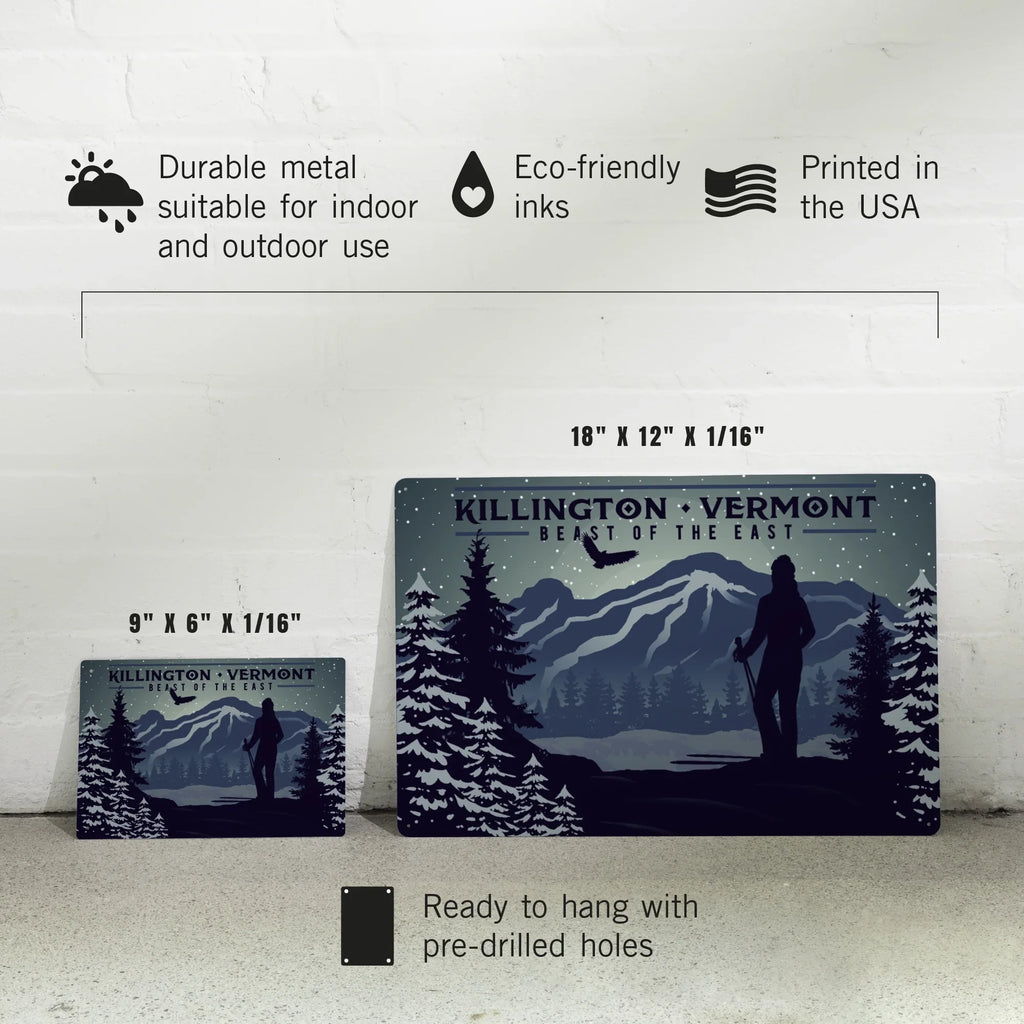 Vermont, Indoor Killington, Mountain Beast and Sign Decor) Art, exterior (12x18 of the Metal East, Skier Aluminum