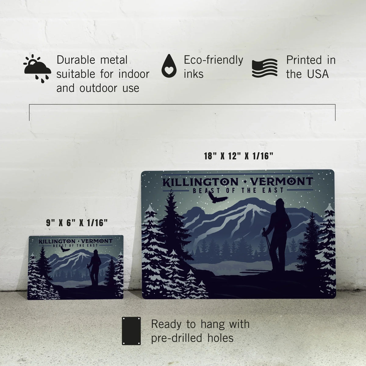 Vermont, Indoor Killington, Mountain Beast and Sign Decor) Art, exterior (12x18 of the Metal East, Skier Aluminum
