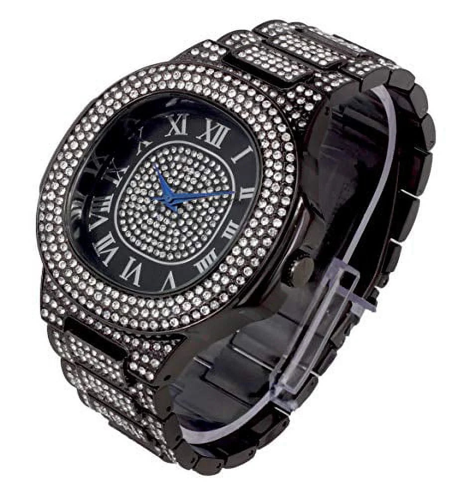 Color - Wristwatch Blk Metal Blk Panther) (ST10235 Iced Out Raymond 8475Color on Mens Charles Hip Blinged Out Oblong SDR# Hop Blast