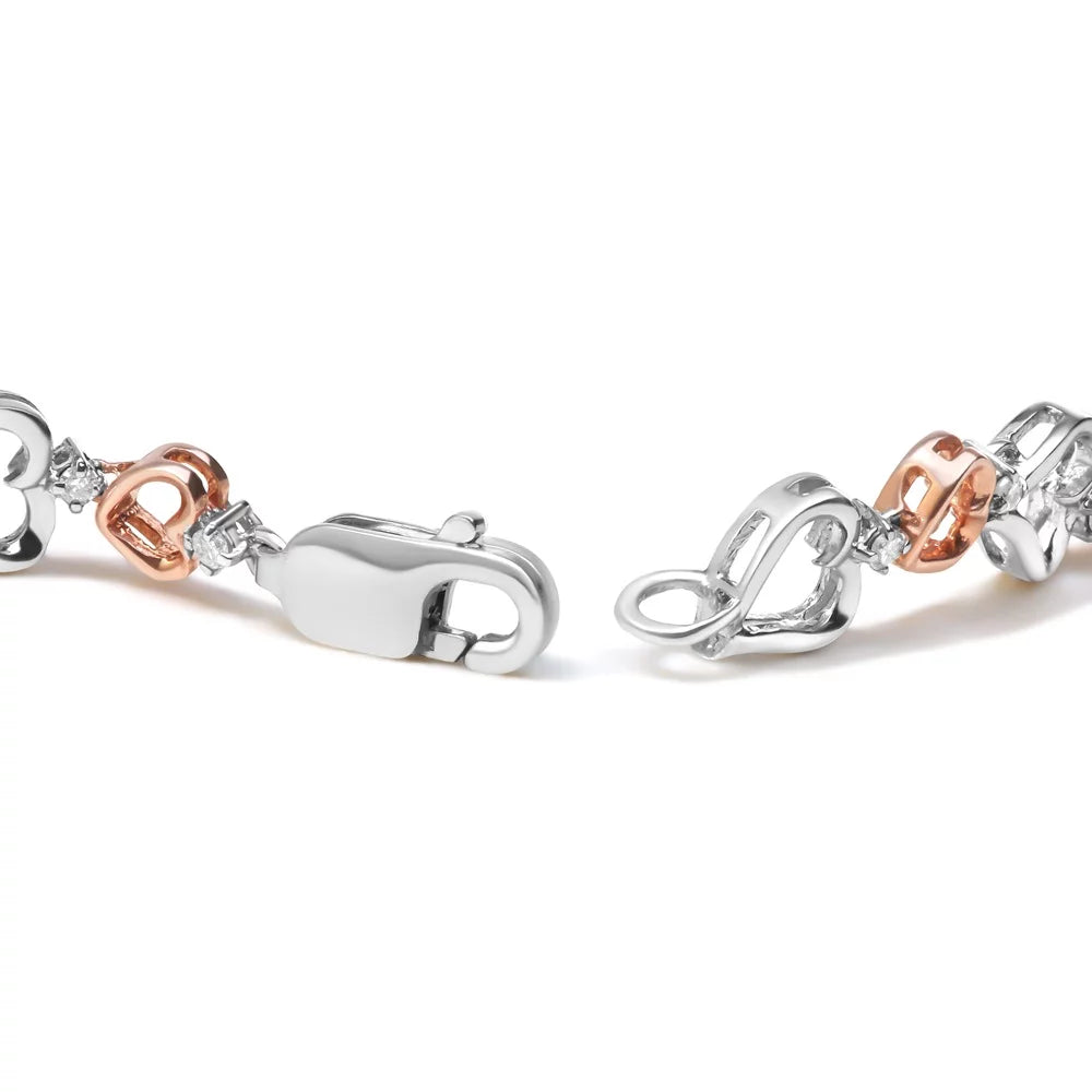 Sterling of - Heart Bracelet .925 Silver dimension Haus Clarity) Rose Lobster Color, Claw Clasp cut 1/4 14K Inches Diamond Cttw Round Brilliance (I-J I2-I3 Link Plated Womens Gold 7"