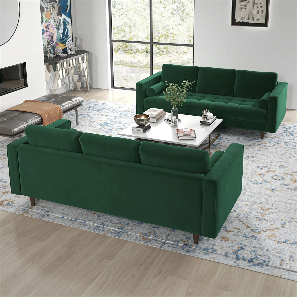 in Set Green Sofa Back Velvet Tahir Pillow Mid-Century