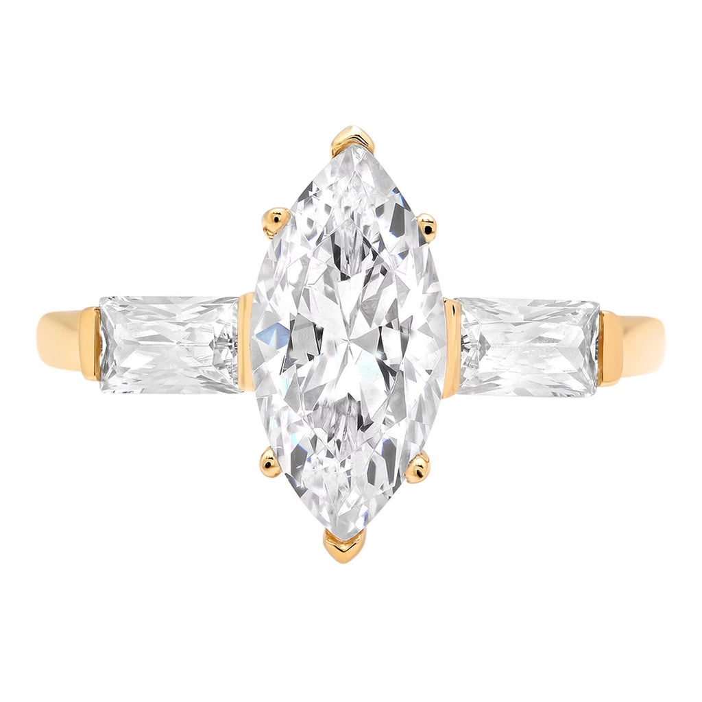 2.0 Diamond 10.5 Simulated Brilliant Three-Stone Marquise SZ ct Gold 14k Cut Ring Yellow