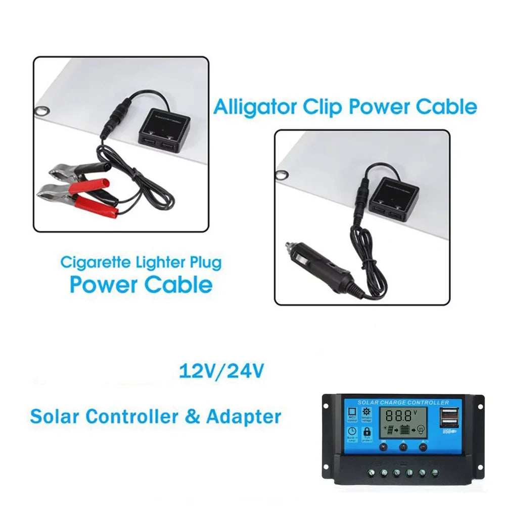 for 12/24V Plate Kit PWM Monocrystalline RV with Solar USB 18V Waterproof Solar Nebublu Marine Recharger, Dual Cellphone 100A 25W Panel Charging Controller,