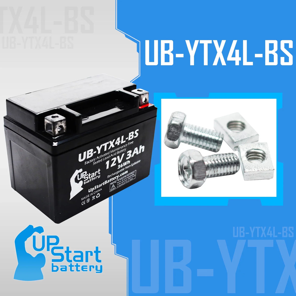 Replacement UB-YTX4L-BS Maintenance 3Ah, 90CC - Battery ATV Bombardier 2002 3-Pack Quest Activated, DS90F, (Can-Am) Factory DS90, for Battery UpStart Free, 12V,