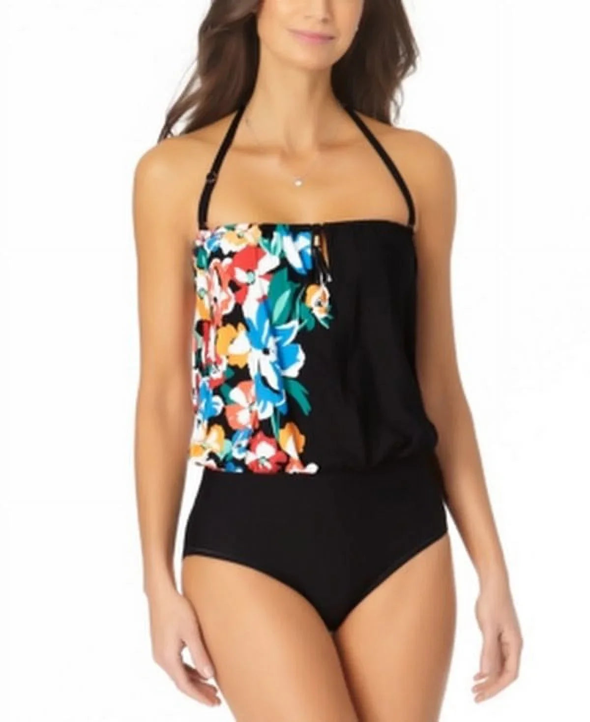 dimension Floral, 8: 8/Black Anne Womens Swimwear Black One-Piece Blouson Cole