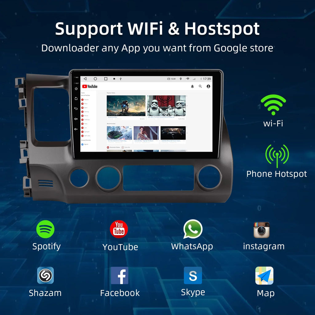 Stereo Din Radio 10.1 2006-2011 Support IPS for FM Carplay Navi & Civic 10 Screen Double GPS Auto Car BT Android Android inches Backup Car Honda Touchscreen Camera with