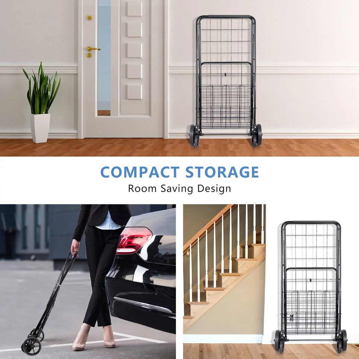 Shopping Utility Grocery Book Black Folding Travel, Cart Wheels for and Laundry Double Basket with ZENY Luggage