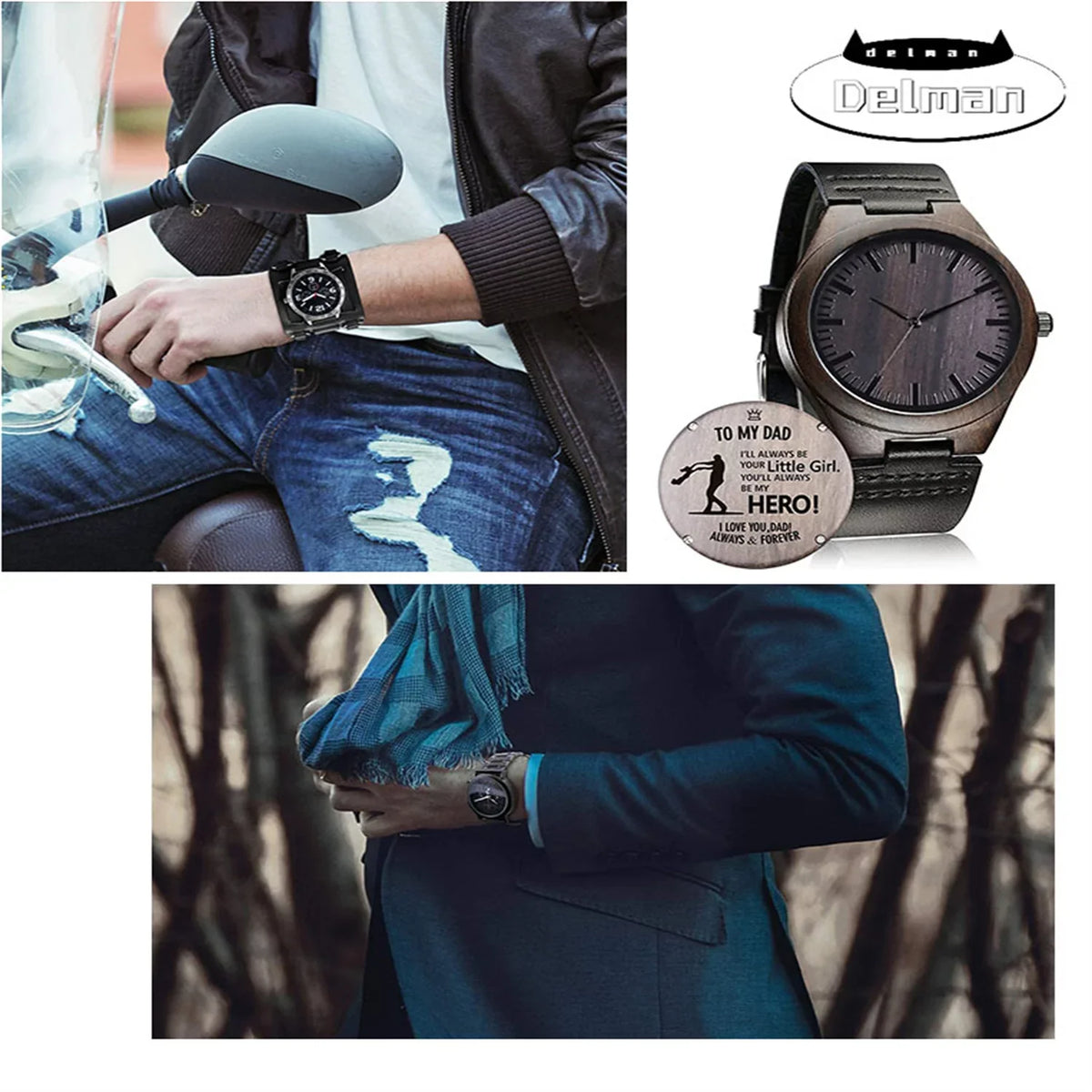 Wood Customized Watch, Family for Mom Husband Women Handmade Wife Casual Men Wooden Dad Watch Engraved Son