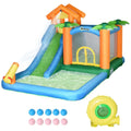 Patches Air 6-in-1 Floating Outsunny Slide Jumping with and Ball Pool Includes Inflatable Bag, liquid 450W Wall Trampoline Climbing Theme Tropical Summer Repair Castle Blower Carry Cannon Slide