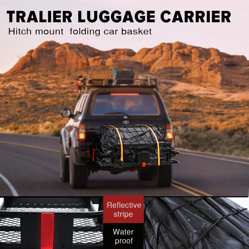 Cargo and Luggage Truck Rack Carrier 60"x21"x6" with Hitch Folding - Cargo Cargo ADOFFUR Net, Waterproof Bag for Capacity Car, Basket SUV, 550Lbs Rack Mount
