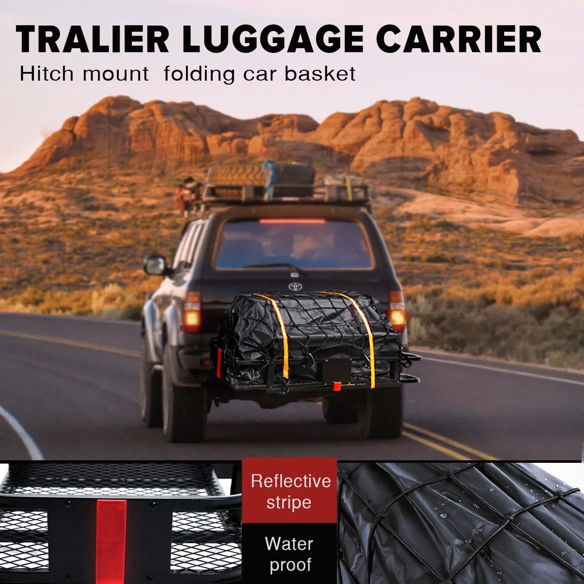 Cargo and Luggage Truck Rack Carrier 60"x21"x6" with Hitch Folding - Cargo Cargo ADOFFUR Net, Waterproof Bag for Capacity Car, Basket SUV, 550Lbs Rack Mount