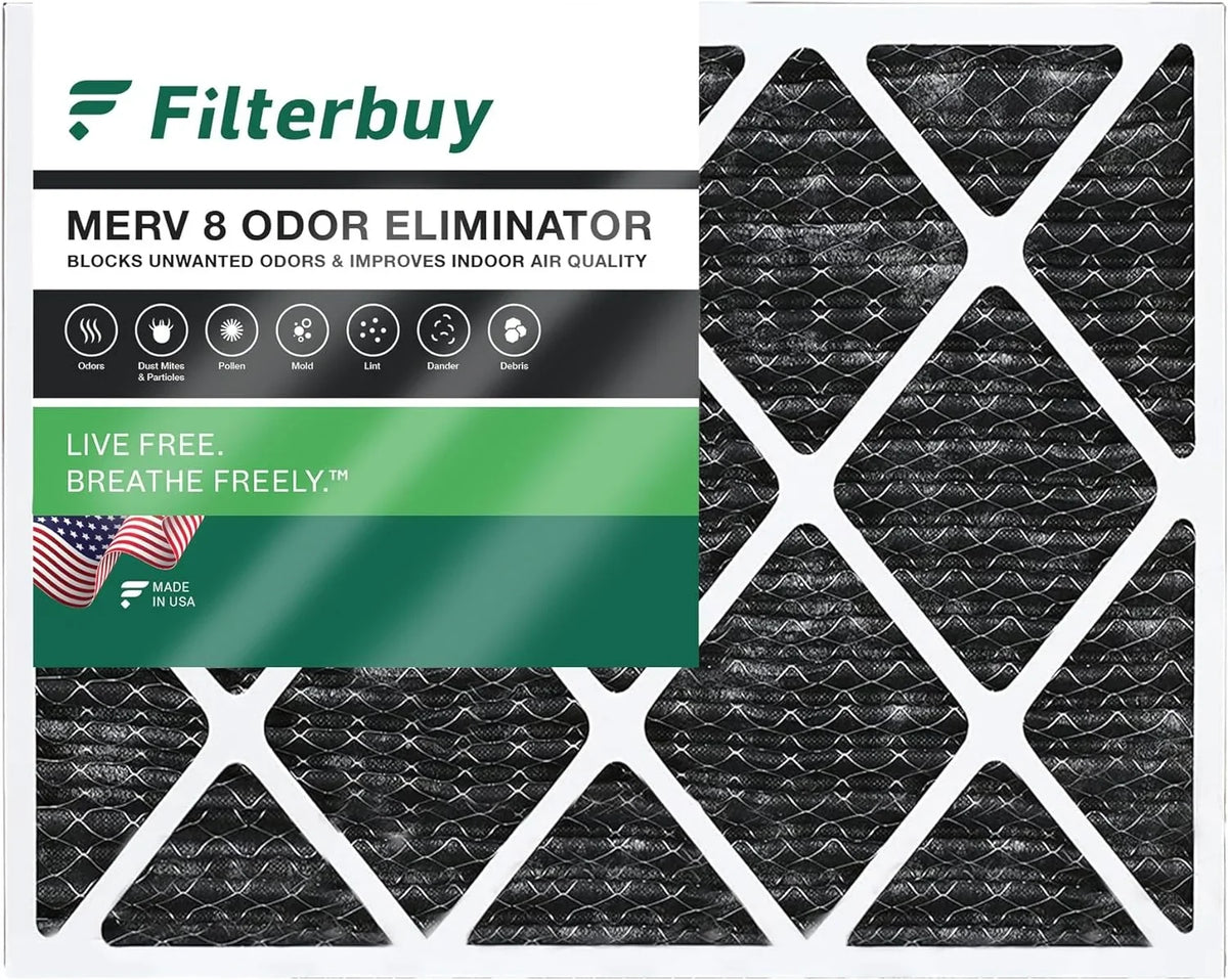 Filterbuy Activated 20x24x1 (1-Pack) MERV Carbon Filters Furnace 8 Pleated HVAC with Odor Eliminator AC Air