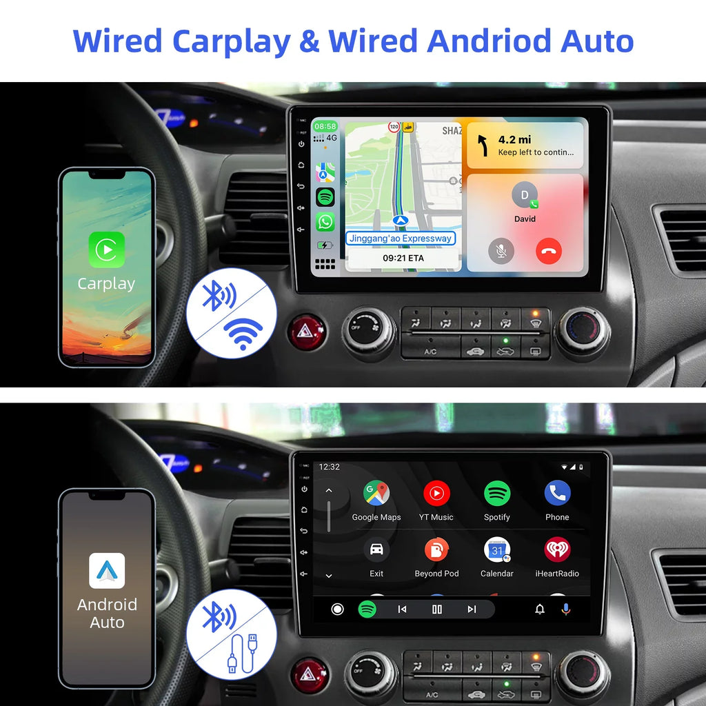 Stereo Din Radio 10.1 2006-2011 Support IPS for FM Carplay Navi & Civic 10 Screen Double GPS Auto Car BT Android Android inches Backup Car Honda Touchscreen Camera with