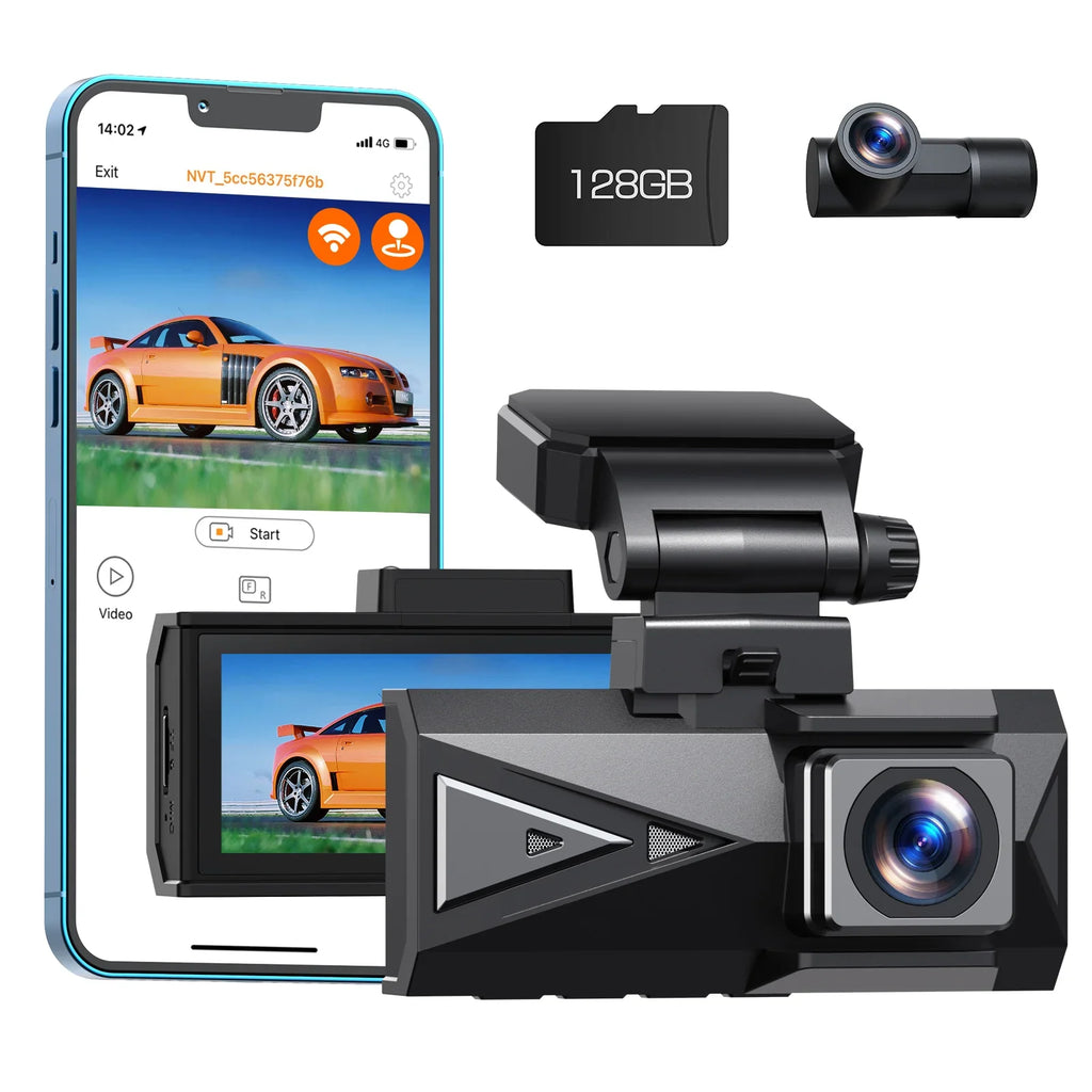 SD Commands, Dash with 3.16" Night for Card, and 5Ghz Dual Camera,Voice APP Rear Cars G-Sensor, Front Dash Car Vision Touch Screen GPS, Wifi 4K+4K Camera Cam 128G TOGUARD