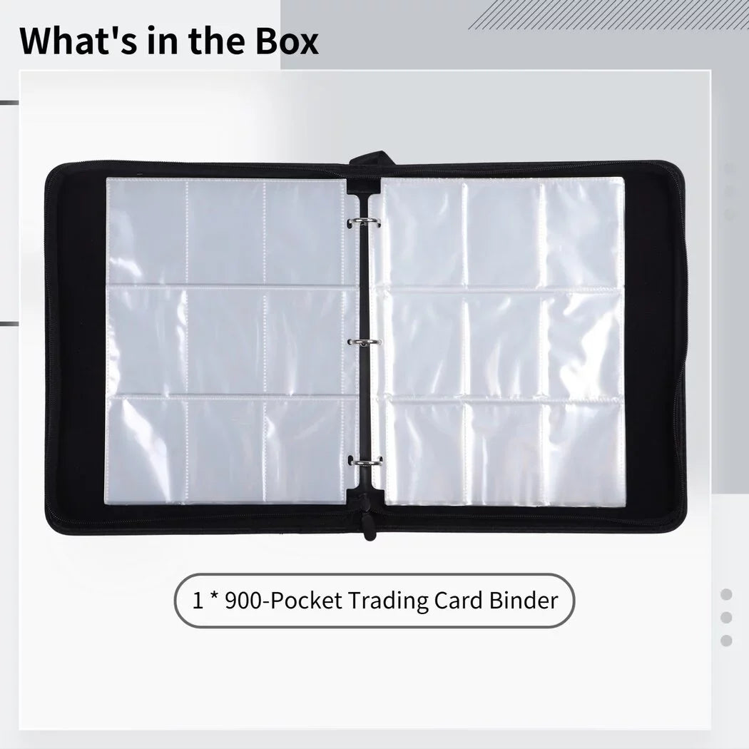 Zipper Storage Sports Binder, Leather Football, with PU Case Removable Trading with Card Sheets, Portable Card 900-Pocket for Standard-sized Cards Binder Basketball Card Baseball, Binder,