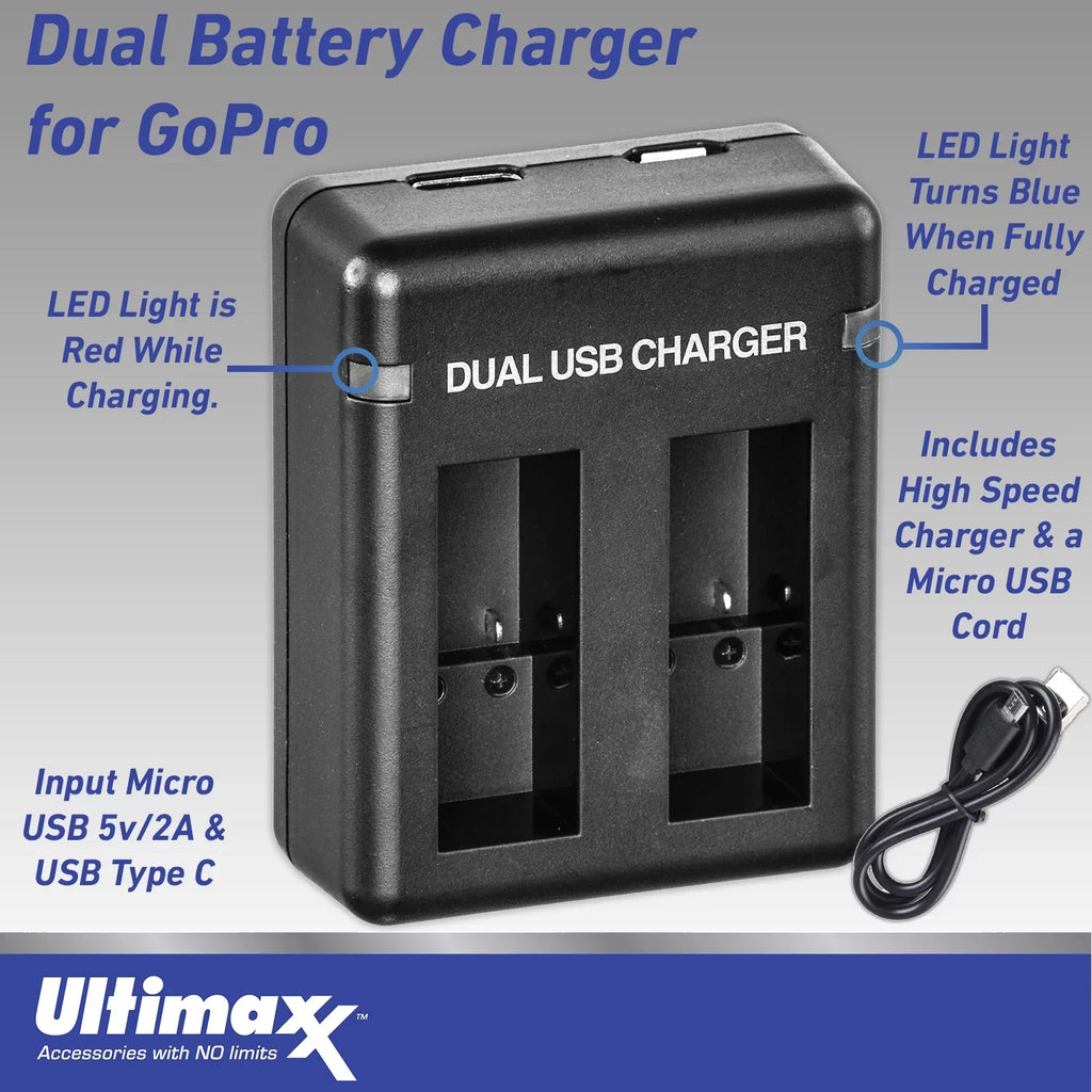 Replacement 12 Charger, Includes: GoPro 3x & Ultimaxx More Batteries, Bundle) Case Advanced Hero Carry - (26pc Bundle Dual USB