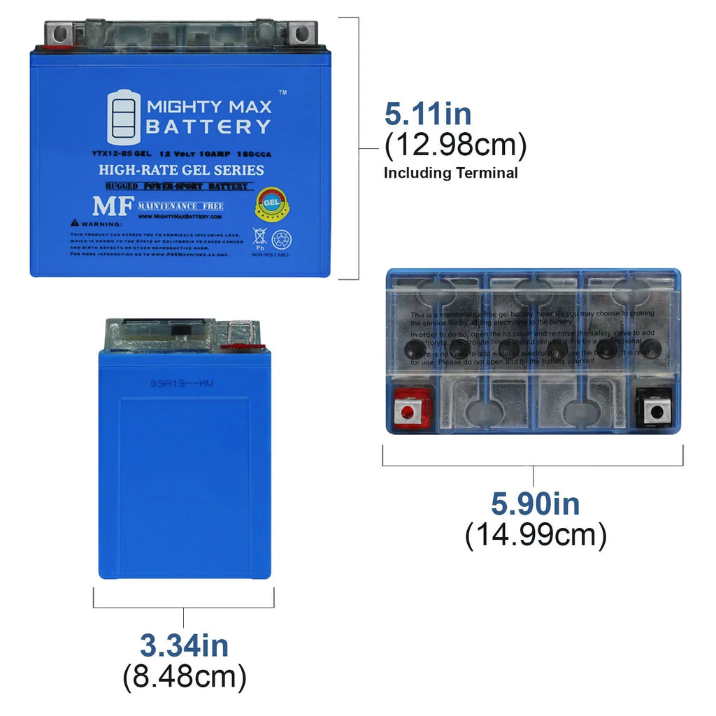 Battery 10AH 2Amp + for Suzuki GEL 12V YTX12-BS 12V Charger GSX-R1000
