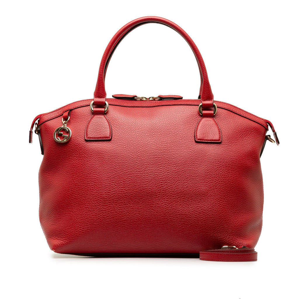 Unisex Satchel Calf Charm (Good) Red Leather GG Authenticated Convertible Dome Pre-Owned