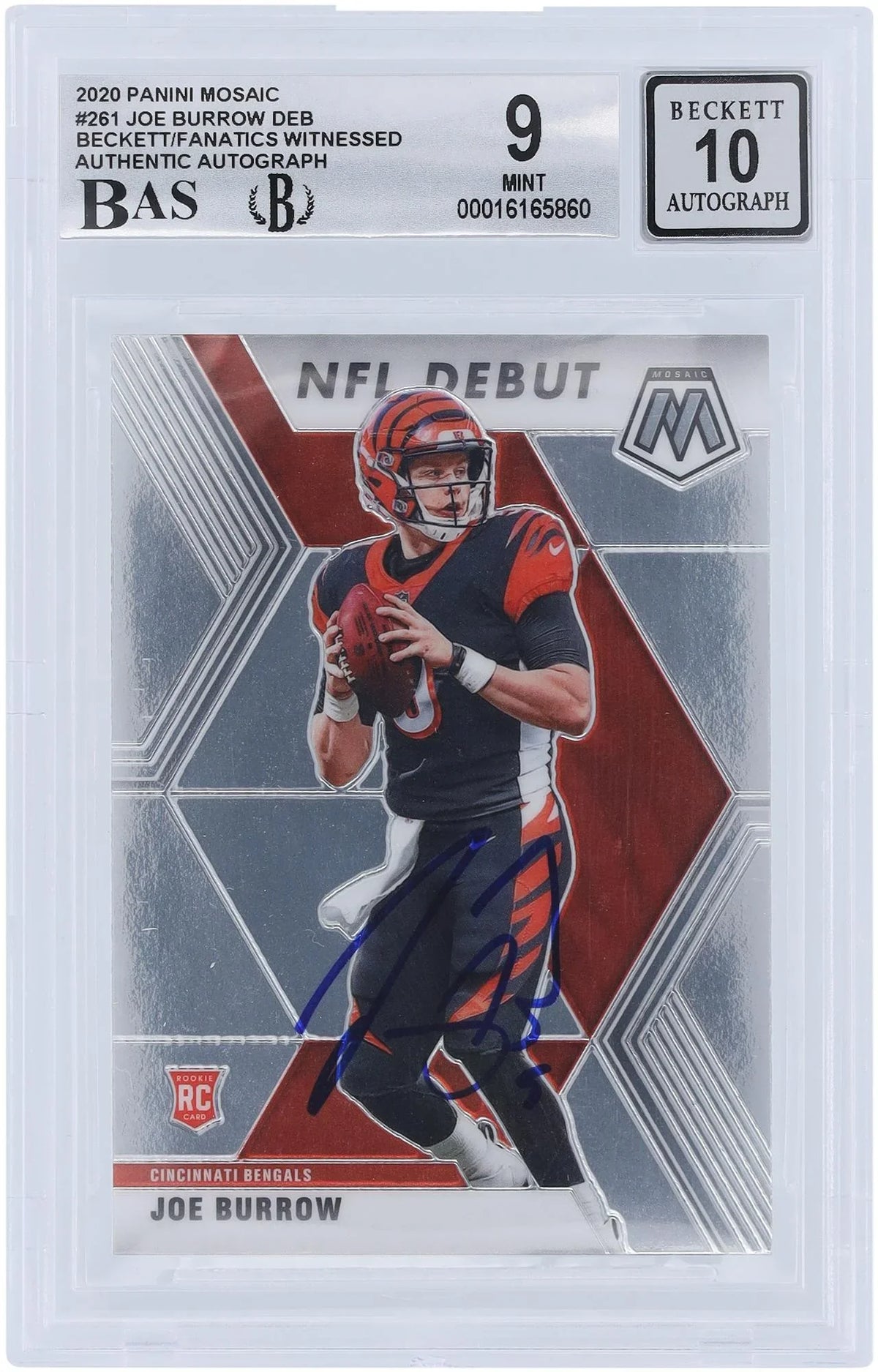 Joe Authentic Fanatics Rookie Mosaic 9,9,9.5,9 - 2020 Cincinnati Burrow - Beckett Panini Autographed Witnessed Fanatics #261 Certified Subgrades Bengals Card 9/10 Authenticated