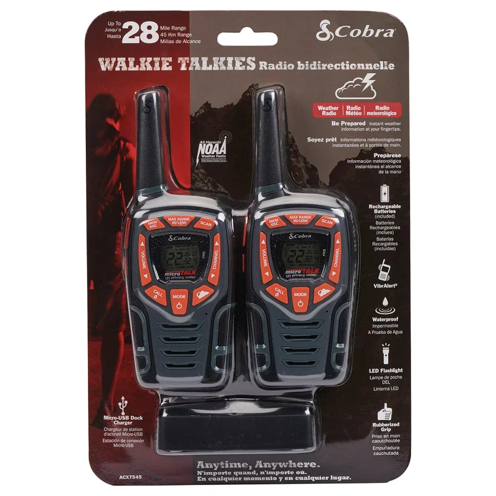 Set ACXT545 Radio Adults Two-Way Long Channels, 28-Mile Rechargeable, - Talkies Walkie Range (2-Pack) Cobra 22 climate-Resistant for