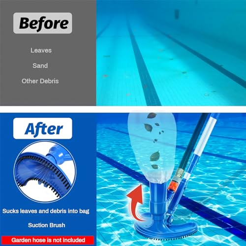 with of Pool Pond Above Cleaner Portable Spa Fountains Upgraded to Garden Pool 60", Section Cleaner Pool Handheld 4 Skimmer Hose Poles Net, Attaches Vacuum Handheld for Ground Pool Jet Vacuum