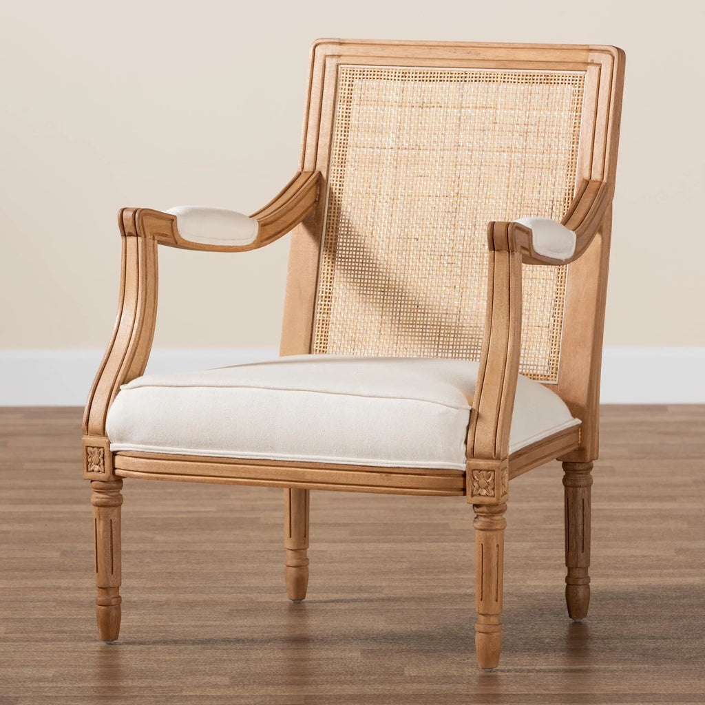 Traditional Wood and Honey Finished Accent Fabric Beige Garridan Baxton Chair French Oak Studio